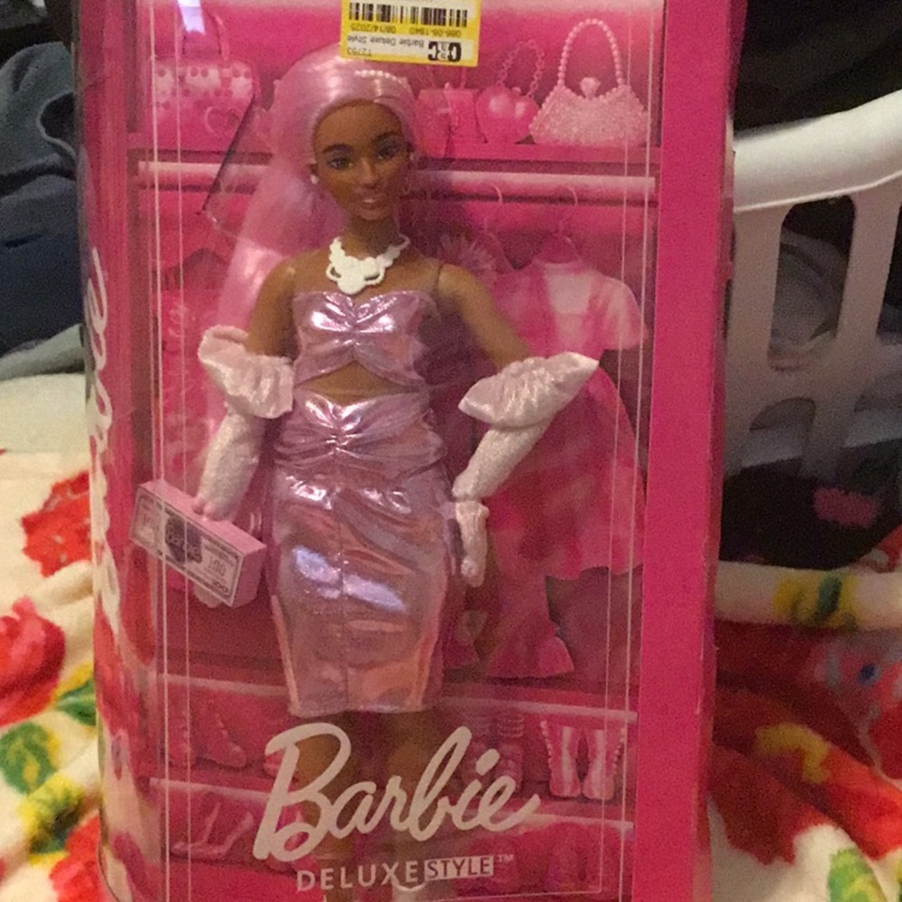 Barbie Deluxe Style Doll #1 in Glossy Pink Barbiecore Dress with Velvet Gloves